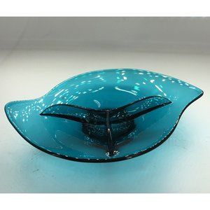 Viking MCM Atomic Glass Teal Bluetique Epic 3 Section Divided Relish Dish 1957